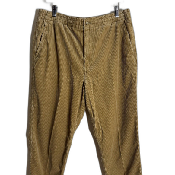 Polo Ralph Lauren Corduroy Pants Mens 2XL Tan Elastic Waist Drawstring Tapered - Picture 2 of 11